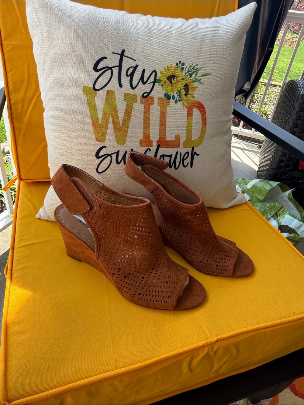 Style & Co. Brown Suede Peep-Toe Slingback Wedge Sandals